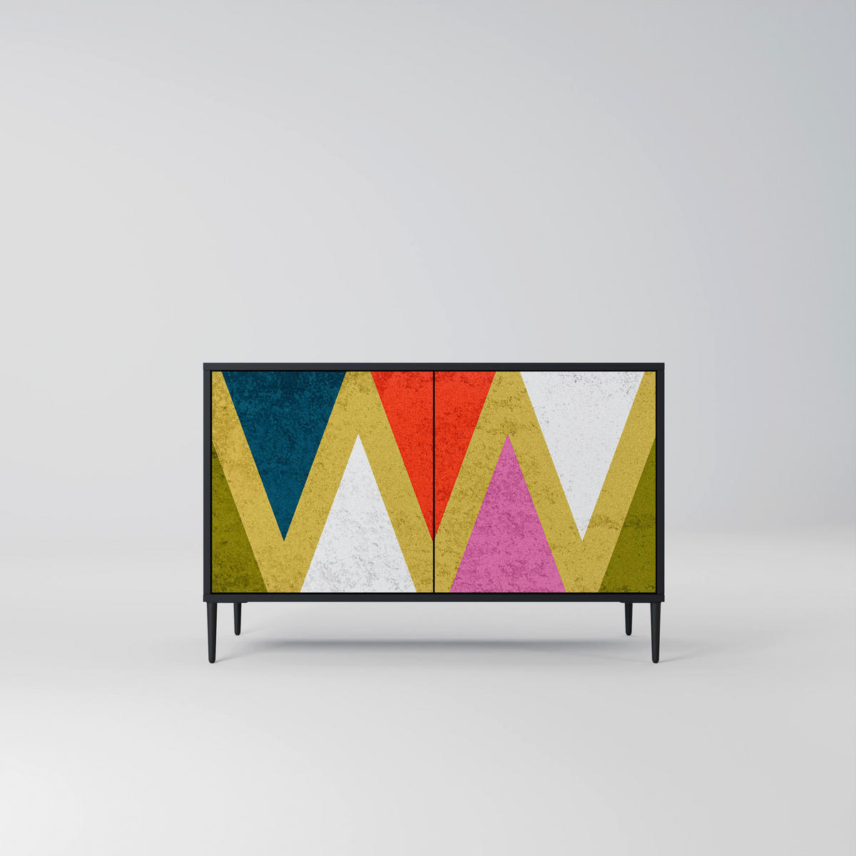 SIDEBOARD COLORFUL TRIANGLES, Eicheneffekt, 111x42x77,5 cm, 2 Türen - Eichefarben/Buchefarben, Holzwerkstoff/Buchenholz (111/77.5/42cm) - SpaceRebels