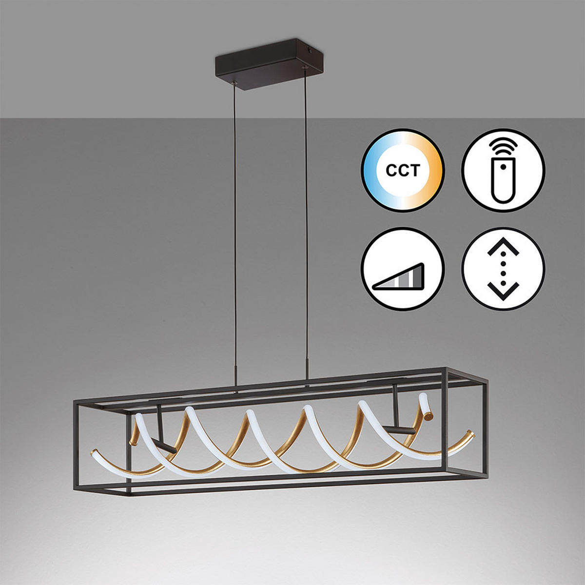 HÄNGELEUCHTE GIAN LED, 90 cm, dimmbar, höhenverstellbar - Schwarz, Metall (90/20/150cm)