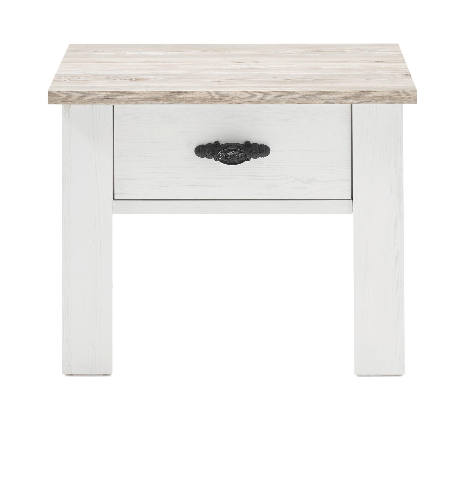 NACHTTISCH Pinie weiß, Oslo Pinie Landhaus, Nachtkommode, 58 x 45 cm - Weiß/Pinienfarben, Holzwerkstoff/Metall (40/86/58cm) - Furn.Design
