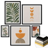 WANDBILDER 5er-Set - 50x50 cm & 20x30 cm & 40x60 cm Schwarzer Rahmen - Abstrakte Blattformen - Schwarz, Kunststoff (40/60cm) - ArtPrintCave