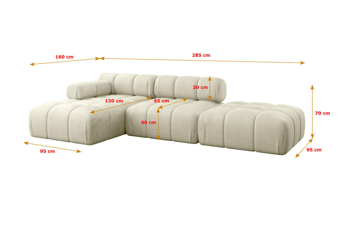 ECKSOFA modulares Sofa Lizur-L1 - 285x160x70 cm Beige Velours - Beige, Holzwerkstoff/Textil (285/160cm) - ALTDECOR