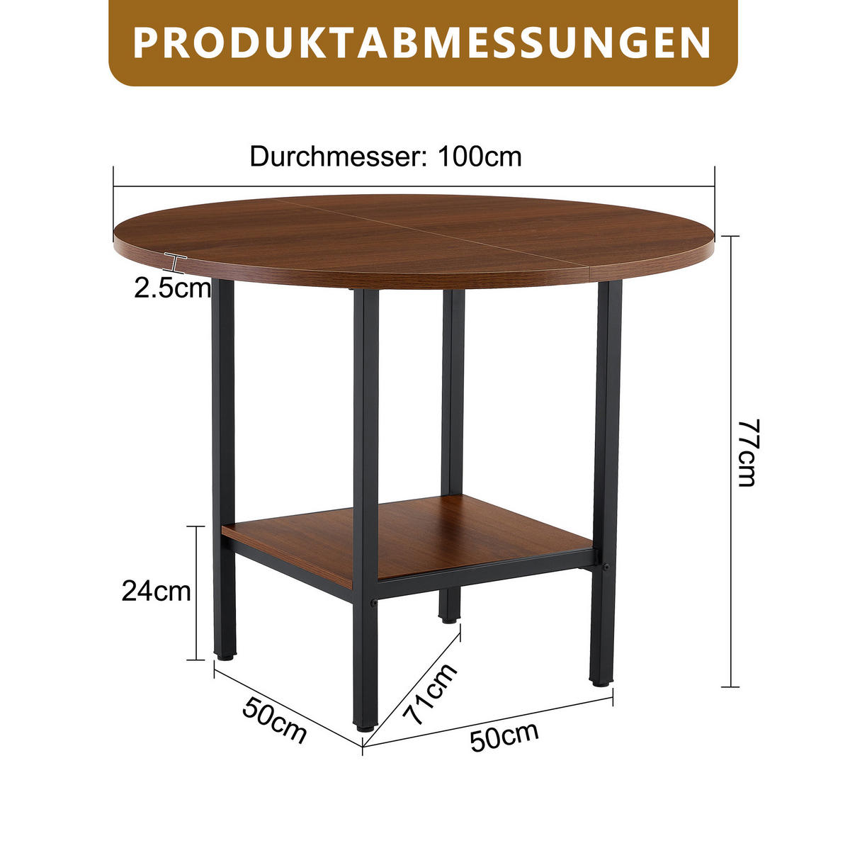 ESSTISCH 100/100/77 cm mit Stauraumablage und Metallgestell, Walnuss - Walnussfarben, Holzwerkstoff (100/100/77cm) - Redom