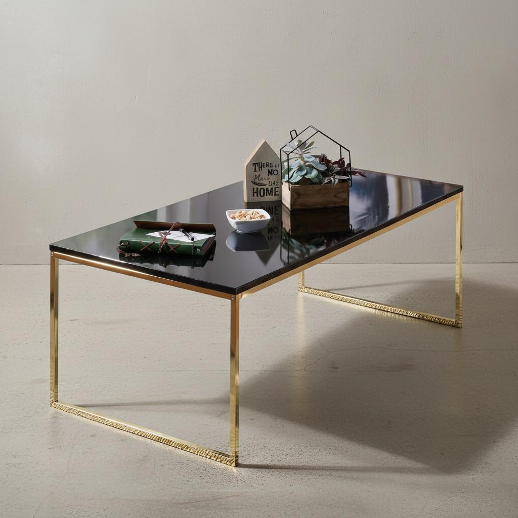COUCHTISCH RIVA, Schwarz, Metall und Holz, Filigrane Beine, Maße 120x45x60 cm - Goldfarben/Schwarz, Holz/Metall (60/120/45cm) - KADIMA DESIGN