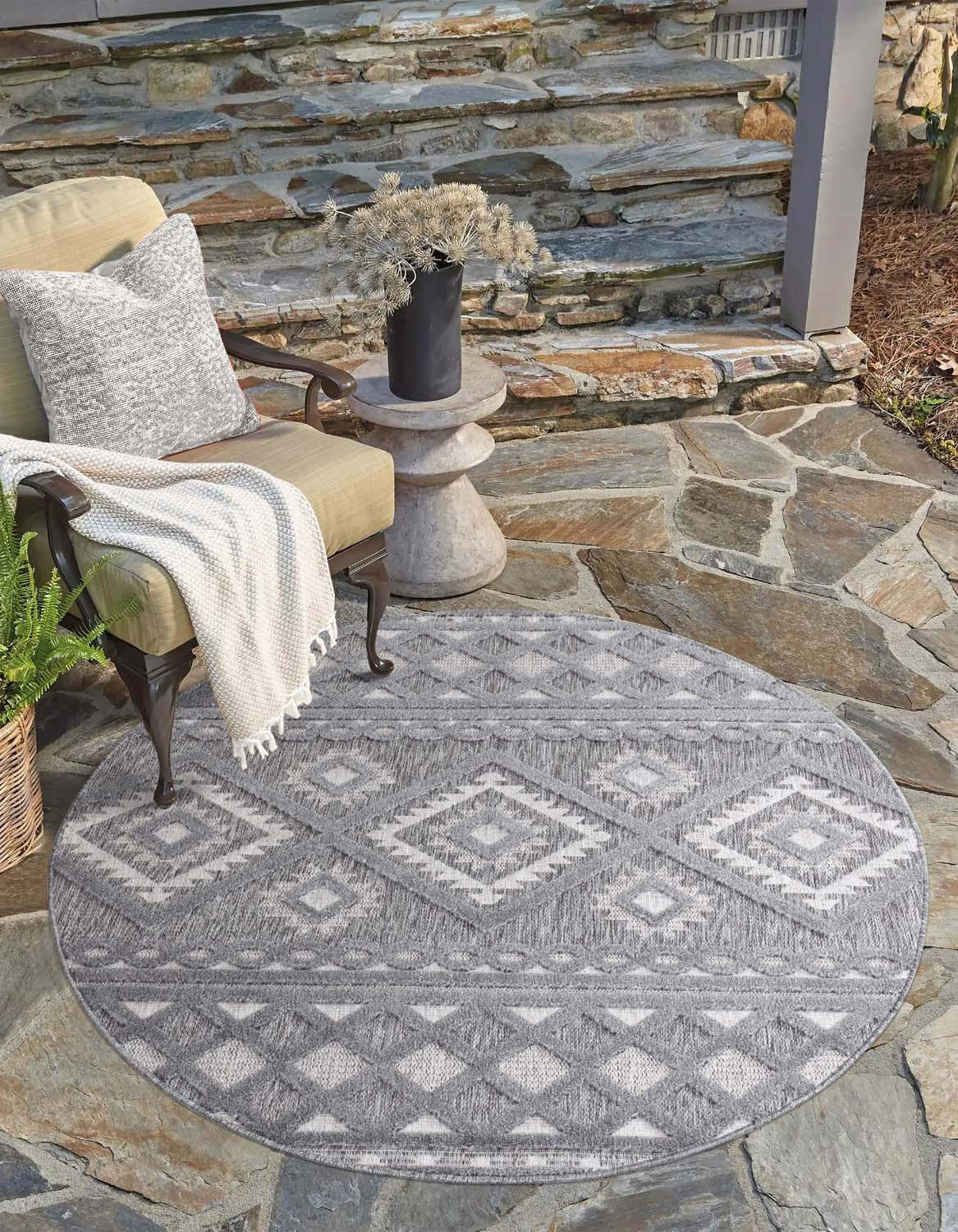 OUTDOOR-TEPPICH Santorini 435 Anthrazit 200 cm Rund - Anthrazit, Textil (200/200cm) - carpet city