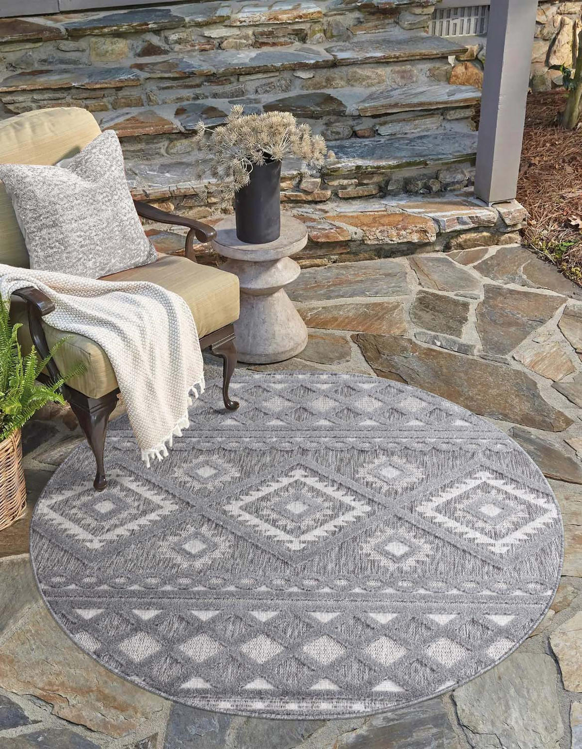OUTDOOR-TEPPICH Santorini 435 Anthrazit 200 cm Rund - Anthrazit, Textil (200/200cm) - carpet city