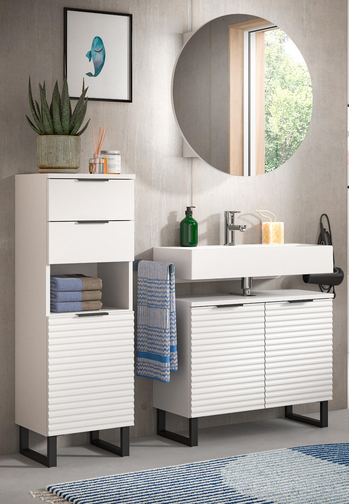 BADMÖBEL-SET 3-teilig weiß 120 cm, Kombination mit Soft-Close - Weiß, Glas/Holzwerkstoff (120/193/34cm) - Inn.Furn