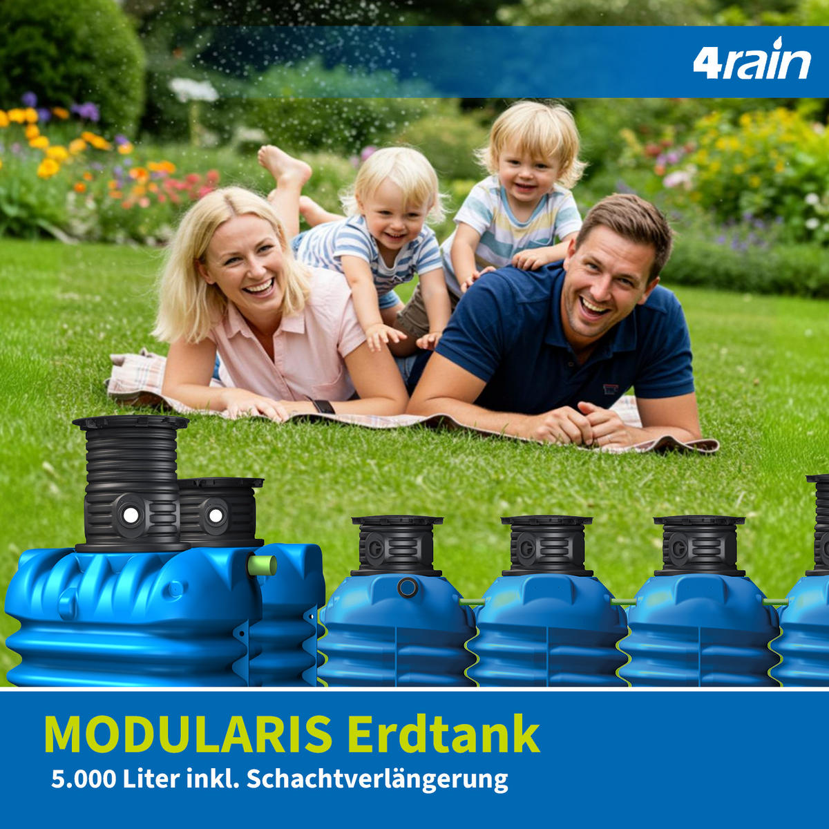 ERDTANK 5000 L inkl. Schachtverlängerung - Blau, Kunststoff (147/201/230cm) - 4rain
