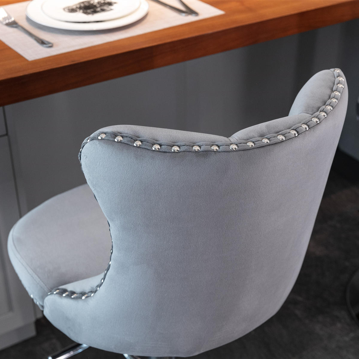 BARHOCKER 2er-Set höhenverstellbar mit Samtbezug, Grau - Grau, Textil (46/115/46cm)