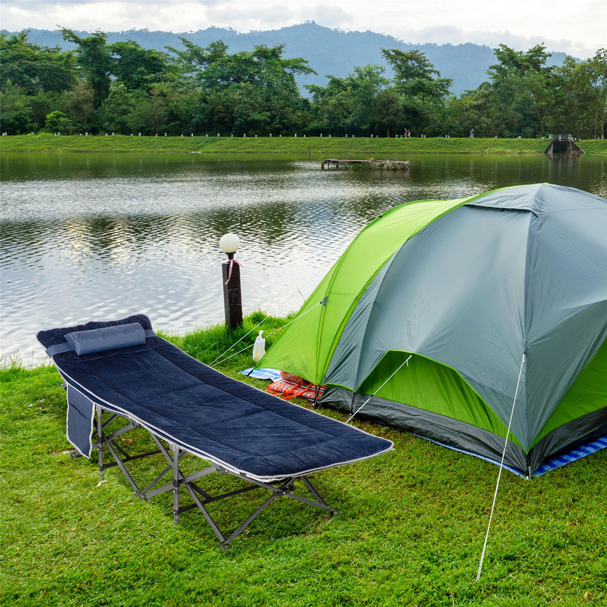 LIEGESTUHL Campingbett klappbar 150 kg Dunkelblau 188/64,5/53 cm - Dunkelblau, Metall (64.5/188cm) - Kaket