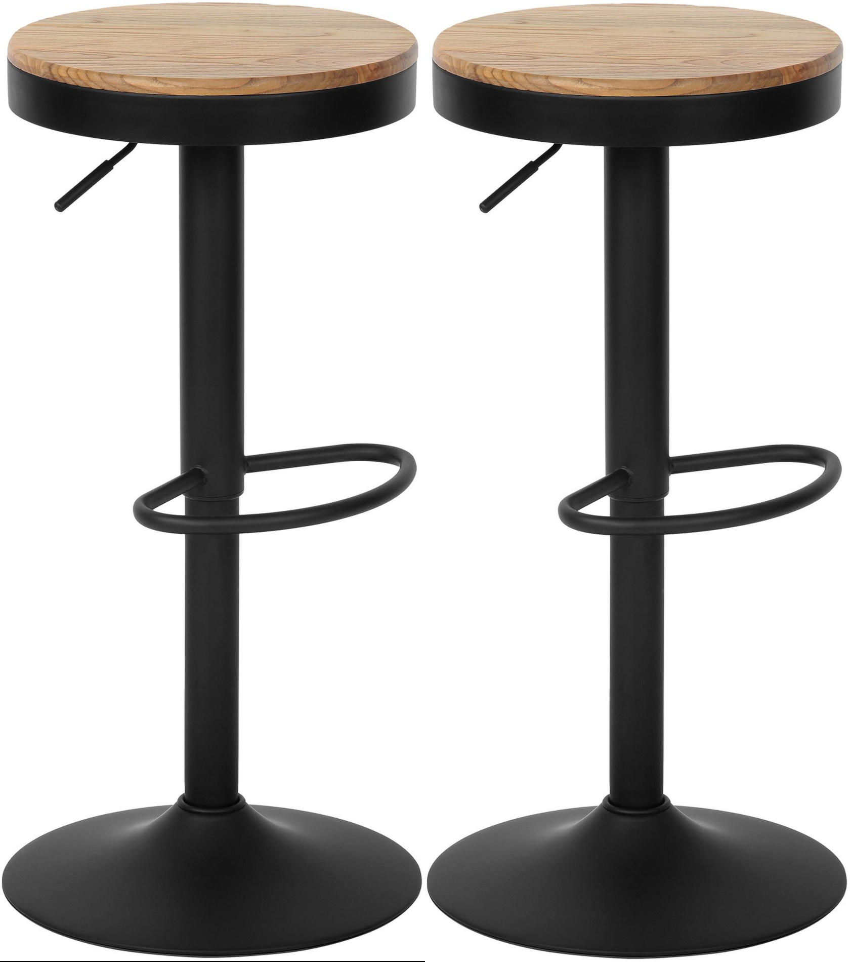 BARHOCKER 2er Set Holz Natura - Eukalyptusholzfarben/Schwarz, Holz/Metall (38.5/58/38.5cm) - CLP