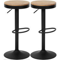 BARHOCKER 2er Set Holz Natura - Eukalyptusholzfarben/Schwarz, Holz/Metall (38.5/58/38.5cm) - CLP