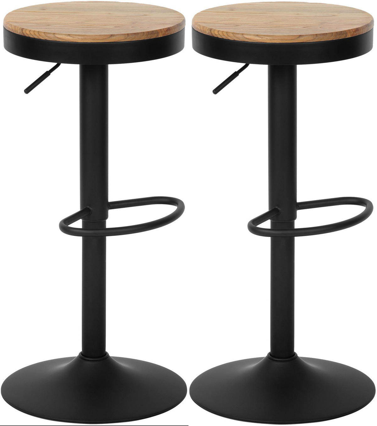 BARHOCKER 2er Set Holz Natura - Eukalyptusholzfarben/Schwarz, Holz/Metall (38.5/58/38.5cm) - CLP