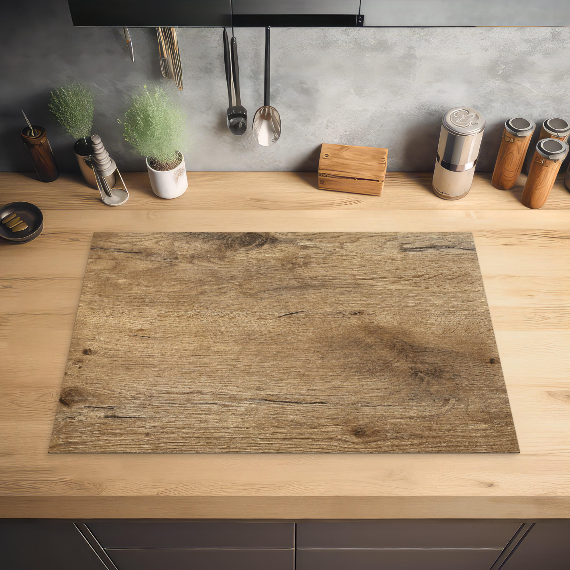 HERDABDECKPLATTE Holz - Braun - Holzoptik 76x51 cm - Eichefarben, Kunststoff (76/0.2/51.5cm) - MuchoWow