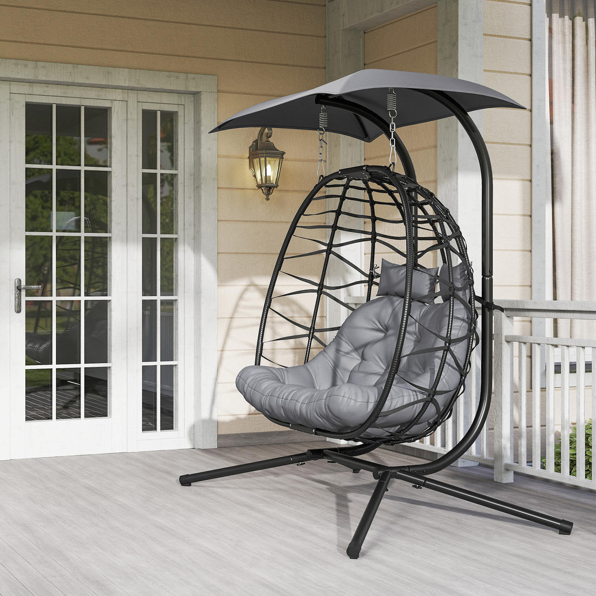 RATTAN-STUHL Dunkelgrau 170.0/100.0/185.0cm - Dunkelgrau, Metall (100/185/170cm)