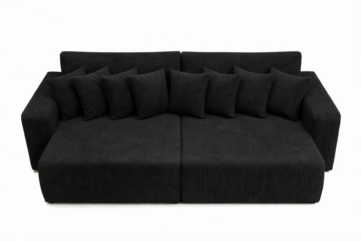 SCHLAFSOFA, Cordstoff Poso, Schwarz, PIANO DOUBLE - Schwarz, Holz (246/83/145cm) - Kaiser Möbel