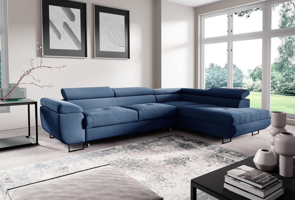 ECKSOFA Declan Mit Schlaffunktion - Blau, Holzwerkstoff/Textil (277/203cm) - Fun Möbel