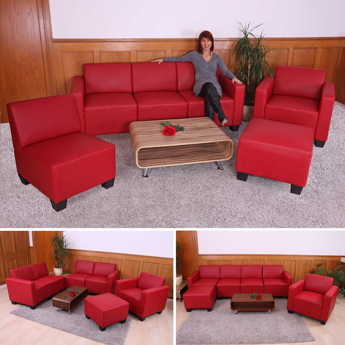 COUCH-GARNITUR Rot - Rot, Textil (193/76/72cm) - MCW