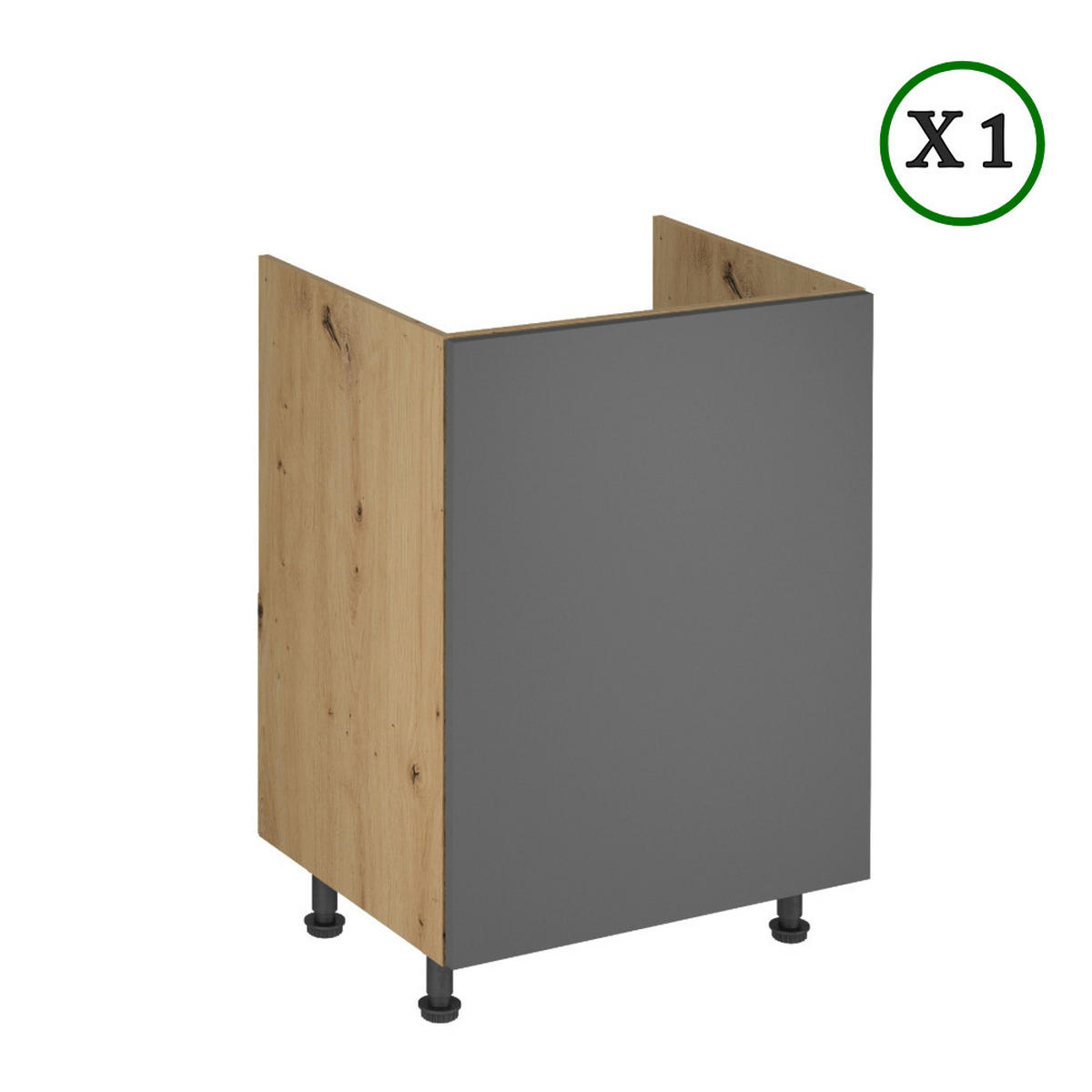 KÜCHENZEILE 360 cm – LangenK72-M360 - in Grau / ArtisanEiche - Schwarz/Eiche Artisan, Holzwerkstoff/Metall (360/248/58cm)