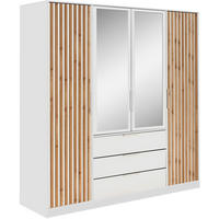 DREHTÜRENSCHRANK Bueno Lux mit 4 Türen und 3 Schubladen, Weiß - Weiß, Holzwerkstoff (196/200/58cm) - Beautysofa