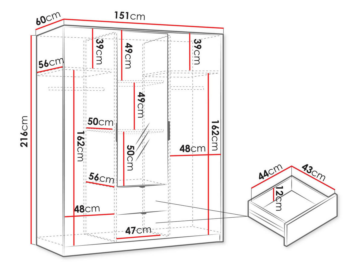 DREHTÜRENSCHRANK Tireno 2D - Goldfarben/Weiß, Holzwerkstoff/Metall (151/216/60cm) - MIRJAN24