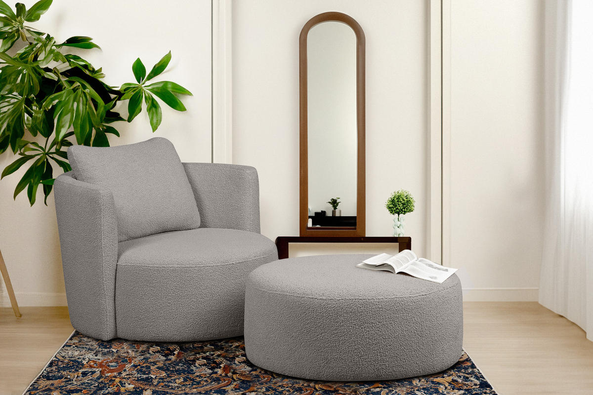 SITZHOCKER RAGGI mit 360° Drehfunktion, Hellgrau - Hellgrau, Textil (80/36/80cm) - KONSIMO®