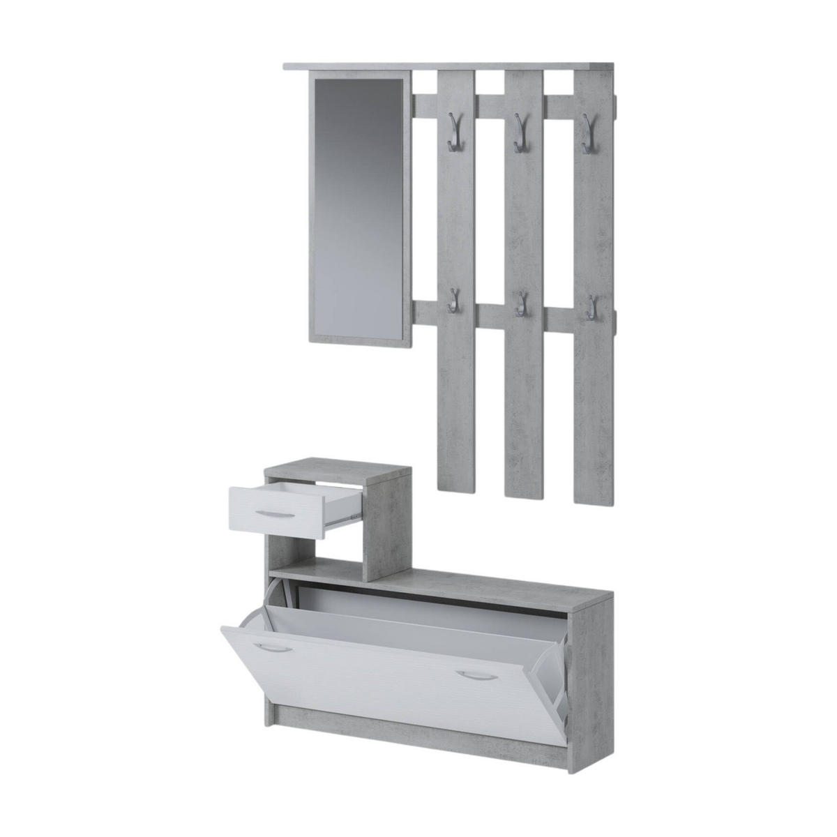 GARDEROBE Holz-Effekt Zement, Weiß 25x100h180 - Weiß/Grau, Holzwerkstoff (100/190/25.5cm) - DMORA