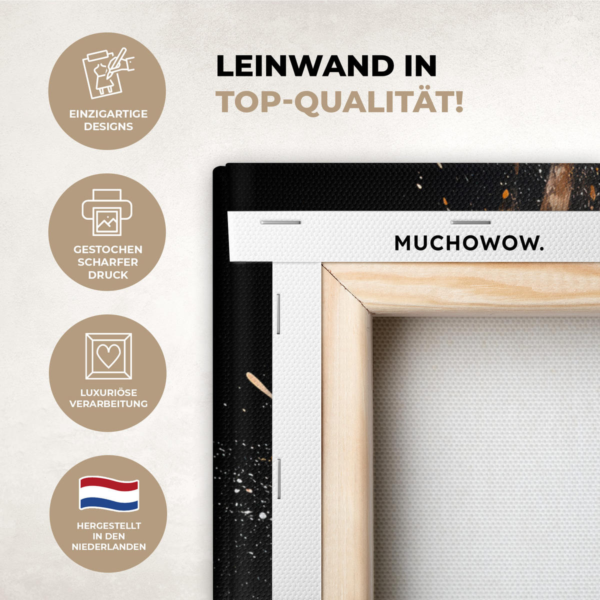 LEINWANDBILD Blumen - Gold - Graffiti - Schwarz - Abstrakt 60x80 cm - Cappuccino, Textil (60/80cm) - MuchoWow