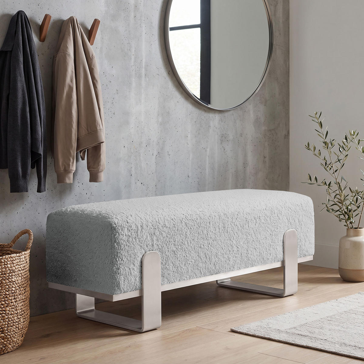 SITZBANK Melissa, Polsterbank 100 cm mit Metallgestell, Bouclé-Stoff, Grau+Kaschmir - Kaschmir/Grau, Metall (100/47/35cm) - Beautysofa
