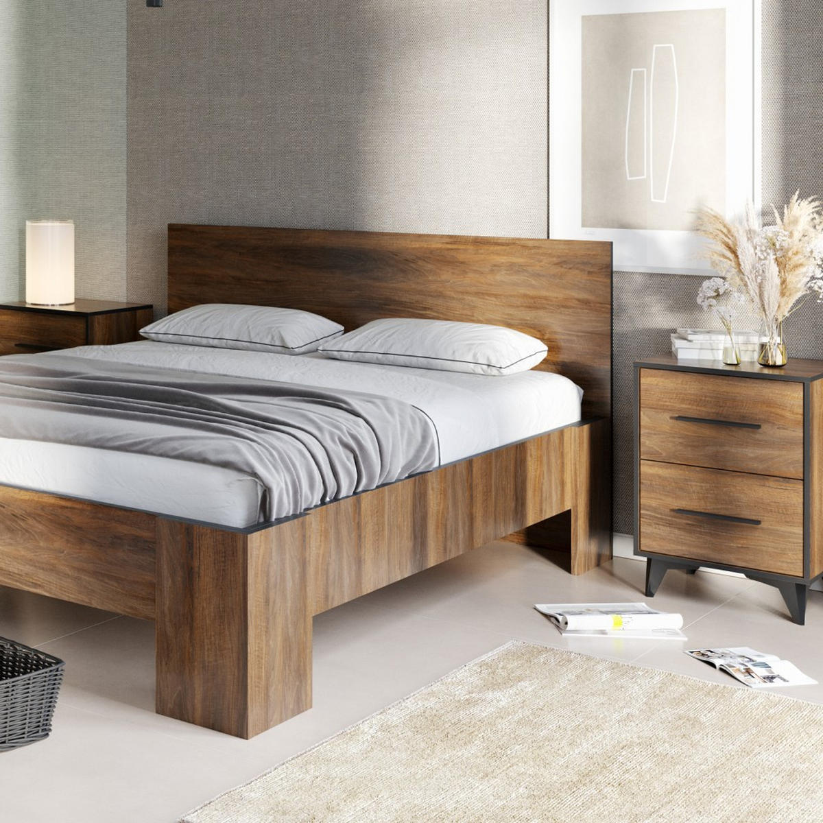 LOWBOARD Felia mit 2 Türen und 2 Schubladen - Walnussfarben/Schwarz, Holzwerkstoff (179/68/40cm) - Beautysofa