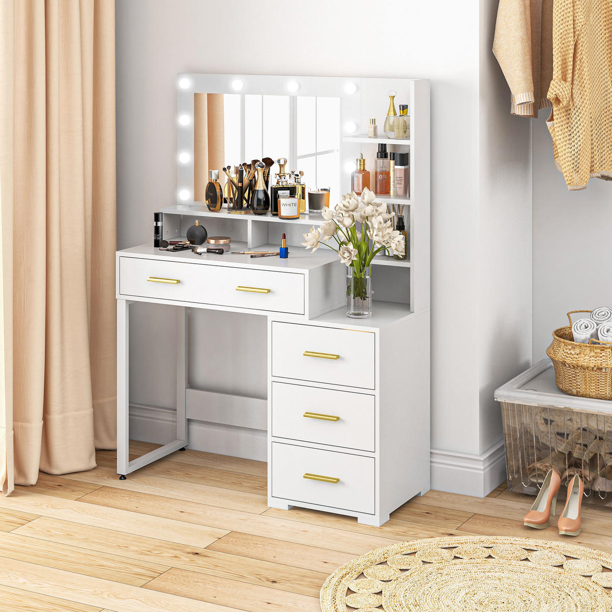 SCHMINKTISCH DE-18300 Weiß - Weiß, Holzwerkstoff (40/138/100cm) - ComfortXL