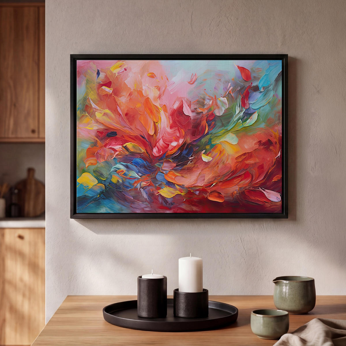 LEINWAND Bilder mit Rahmen - Ölgemälde - Kunst - Abstrakt - Farbenfroh - 40x30 - Altrosa, Textil (40/30cm) - MuchoWow