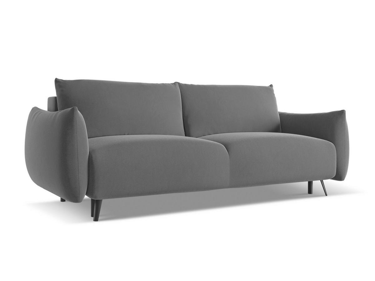 3-SITZER SOFA mit Schlaffunktion Samt Stoff Grau - Schwarz/Grau, Textil/Metall (230/86/105cm) - Makamii