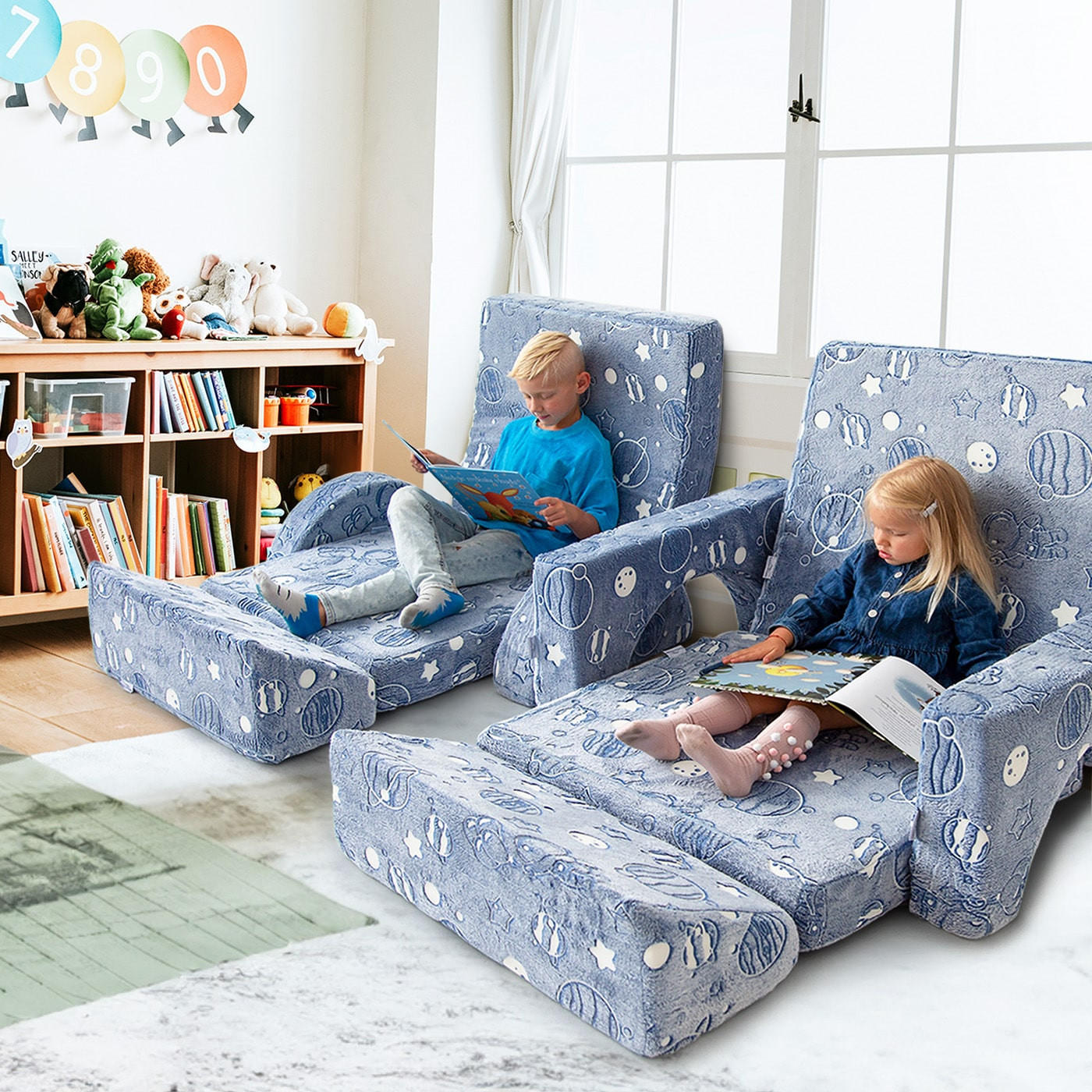 LEUCHTSPIELSOFA FÜR KINDER- 10-tlg. Set für Schlaf- und Spielbereich - Grau, Textil (168/55/73cm) - KomfortKissen