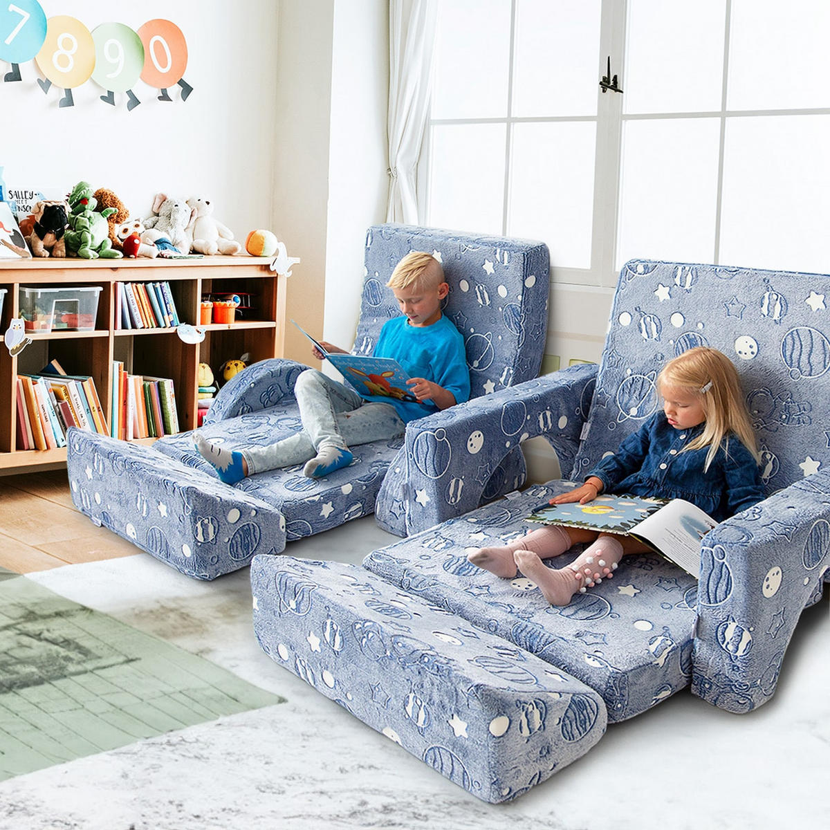 LEUCHTSPIELSOFA FÜR KINDER- 10-tlg. Set für Schlaf- und Spielbereich - Grau, Textil (168/55/73cm) - KomfortKissen