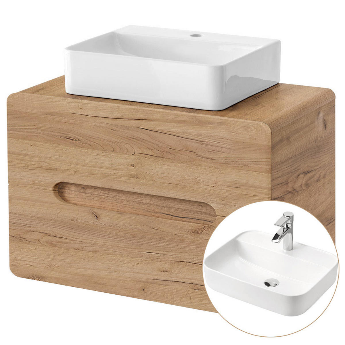 BADMÖBEL-SET 3-TLG. Luton-56 - Braun, Holzwerkstoff (130/200/46cm) - Lomado