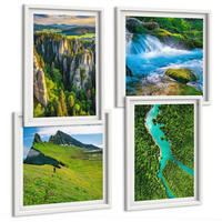 BILDER SET 4er Set - 50x50 cm & 40x60 cm Weißer Rahmen - Grüne Berge, Flussfelsen - Weiß, Kunststoff (50/50cm) - TULUP