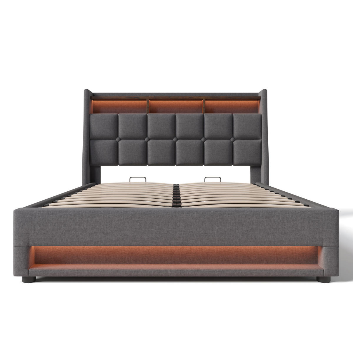 POLSTERBETT mit LED und USB 140x200 cm Grau inkl. Matratze - Grau, Metall (140/200cm) - Meubliv