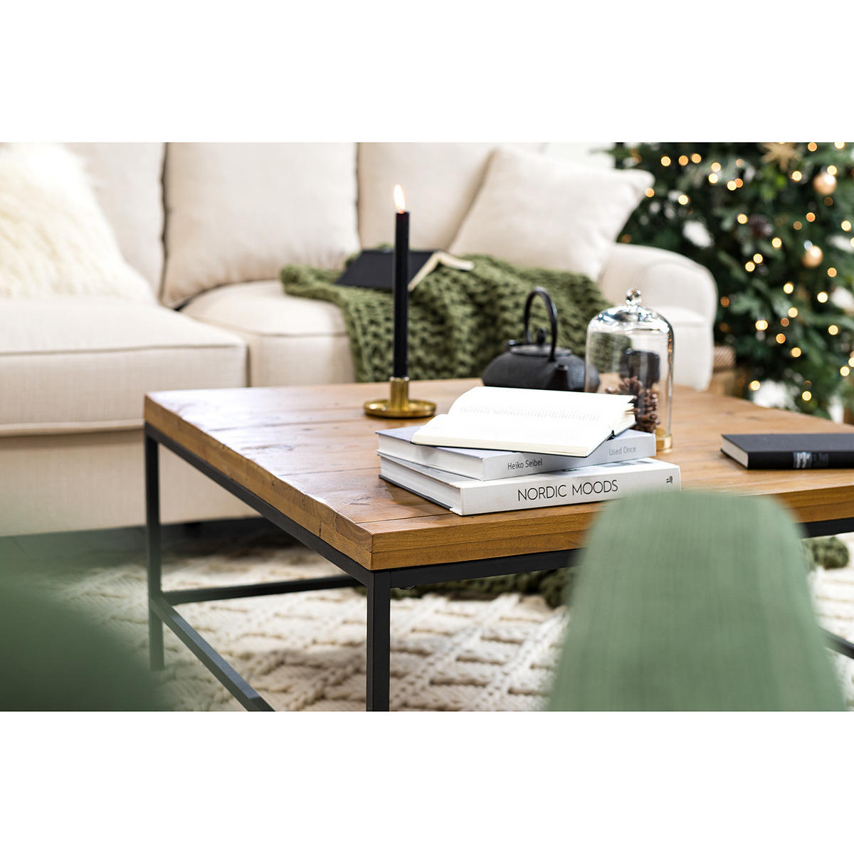 COUCHTISCH - Massivholz - Schwarz/Pinienfarben, Holz (90/90/45cm) - home24