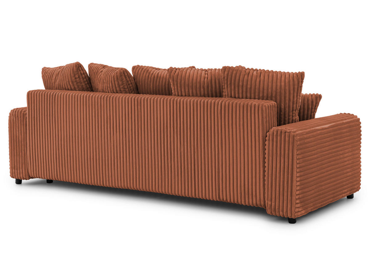 SCHLAFSOFA Calma mit Bettkasten im Bumpy-Design aus weichem Terrakotta Plüschcord - Terracotta/Schwarz, Holz/Kunststoff (239/88/98cm) - S-Style