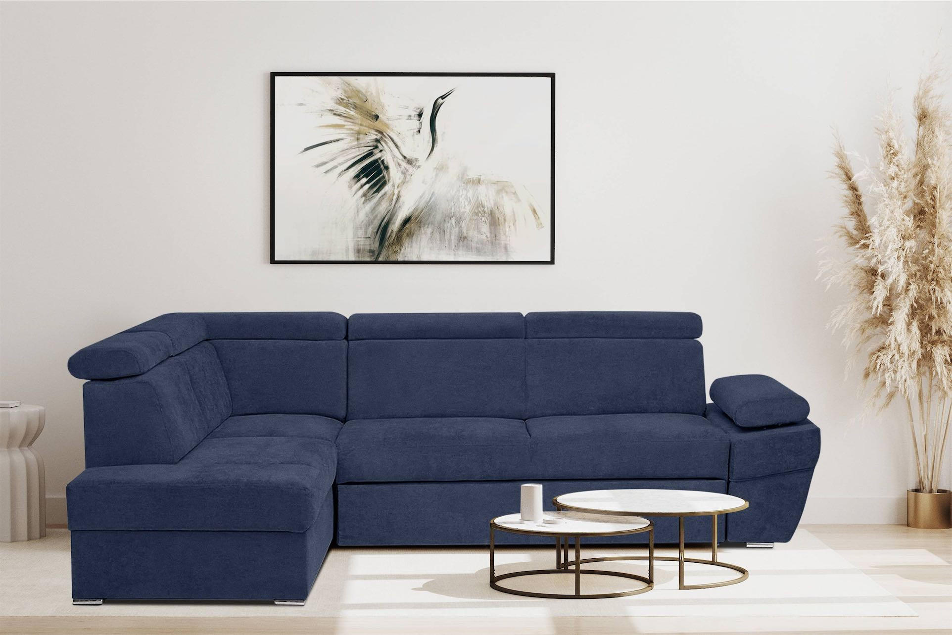 SCHLAFECKSOFA RATLO links 4/5-Sitzer mit Bettkasten, blau - Blau/Silberfarben, Textil (270/190cm) - KONSIMO®