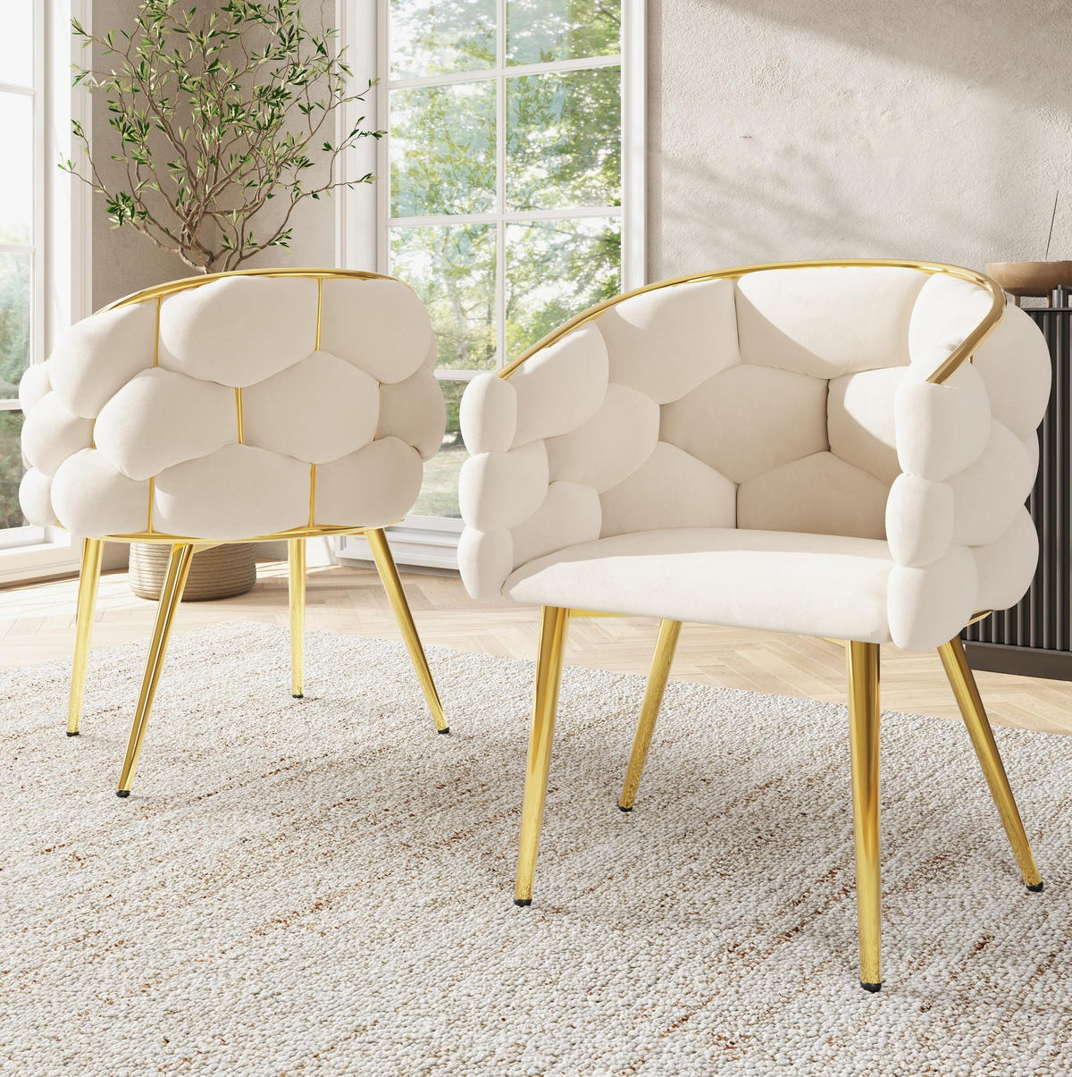 ESSZIMMERSTUHL 2er-Set 44 x 41 x 74 cm Samt Beige - Beige, Metall (41/74/44cm) - Meubliv