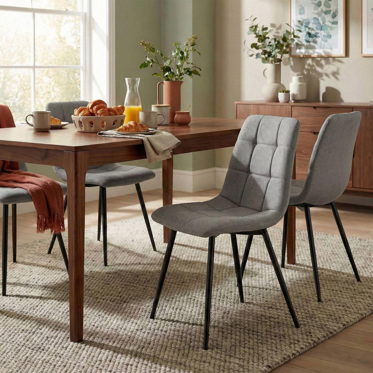 STUHL 4er Set Stoff Hellgrau - Hellgrau/Schwarz, Textil/Metall (45/84/55cm) - CLP