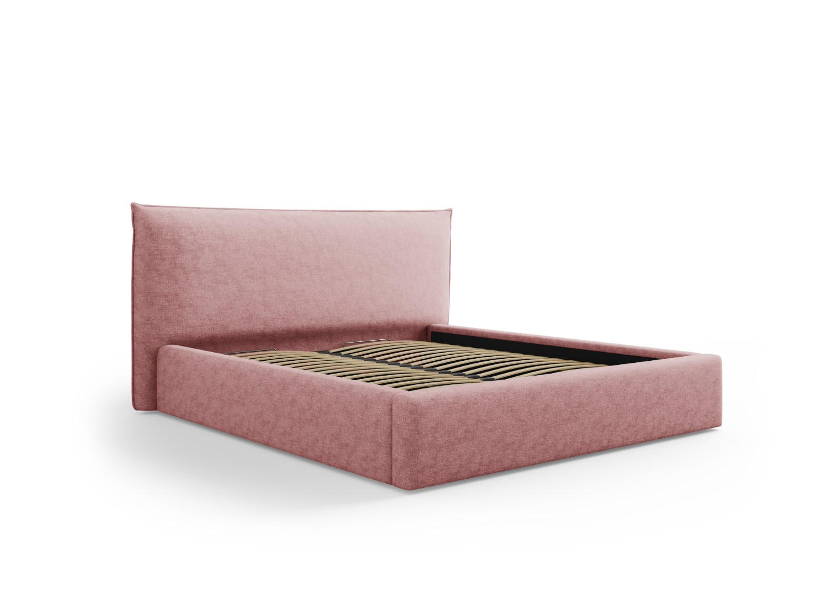 BETT mit Bettkasten und Kopfteil Kaelle aus Chenille-Stoff rosa 180x200cm - Pink, Textil (180/200cm) - Micadoni