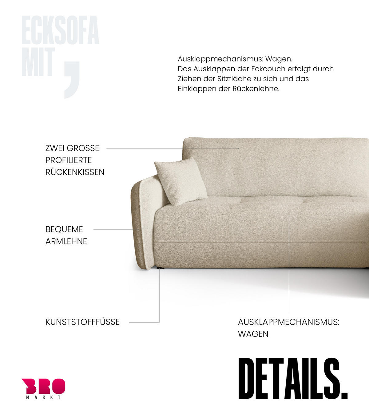 ECKSOFA CLAUDIO mit Schlaffunktion Beige - Beige, Textil (263/150cm) - Bromarkt