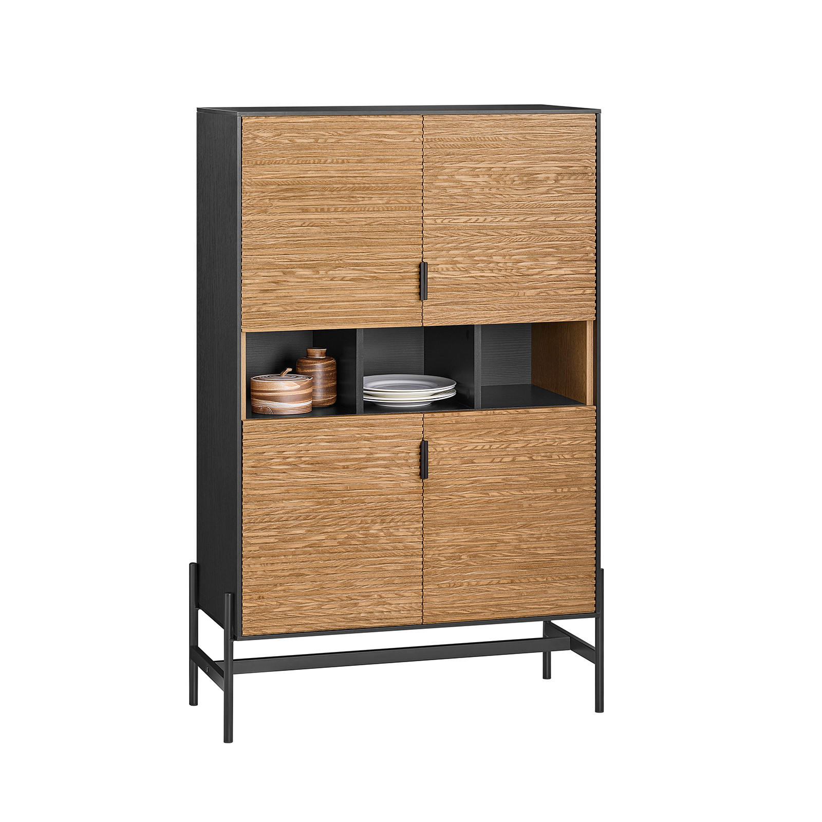 KÜCHENSCHRANK Schwarz-Natur - Schwarz/Naturfarben, Holzwerkstoff/Metall (84/132/40cm) - SoBuy