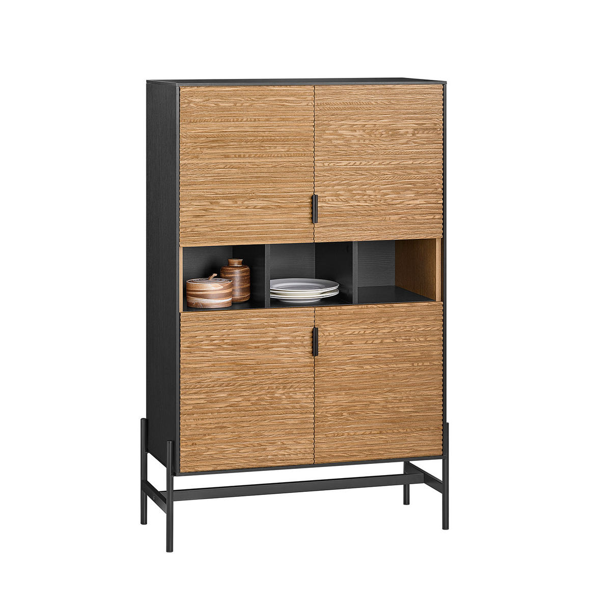 KÜCHENSCHRANK Schwarz-Natur - Schwarz/Naturfarben, Holzwerkstoff/Metall (84/132/40cm) - SoBuy