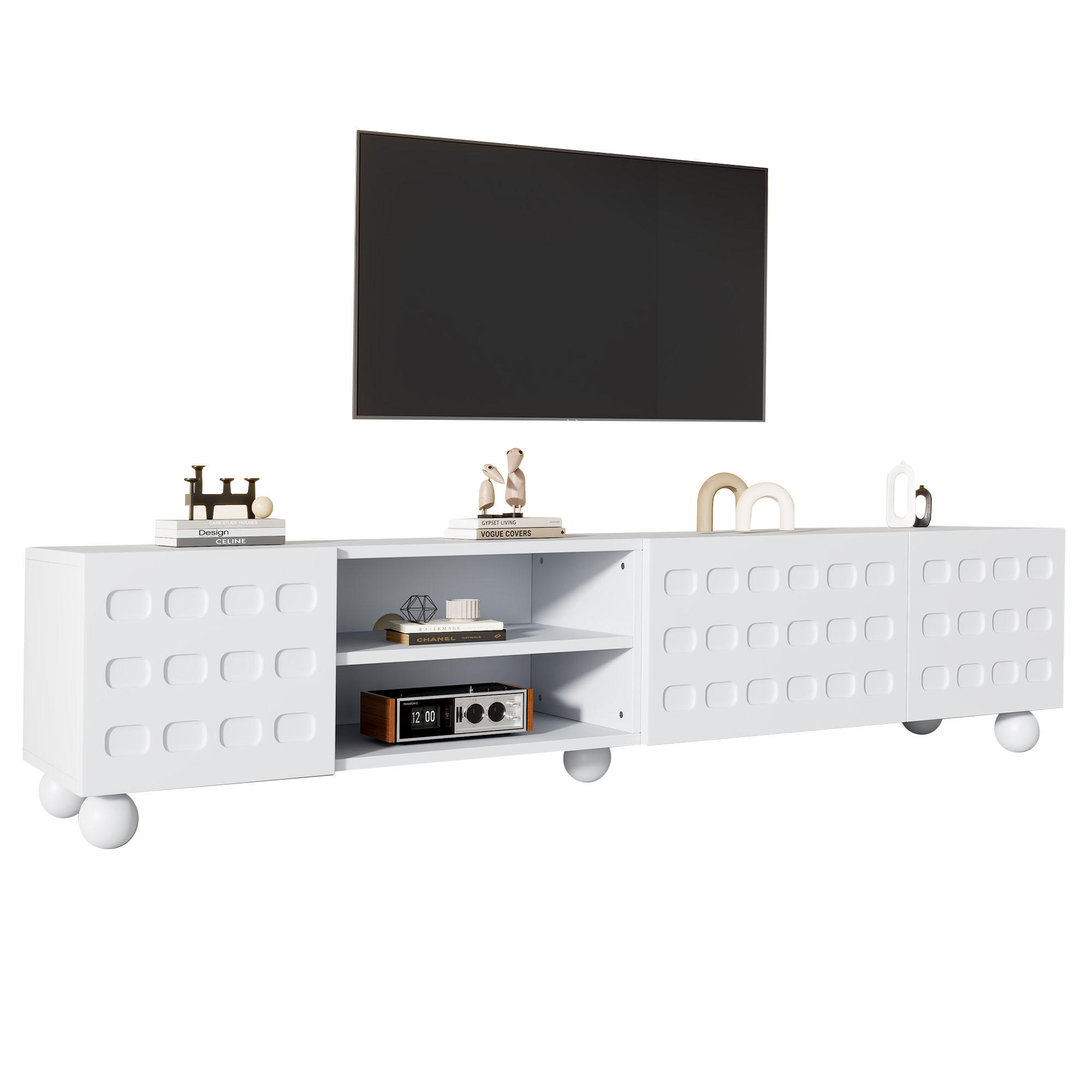 COMODĂ TV 200x40x44cm Alb 3 Uși Imprimeu