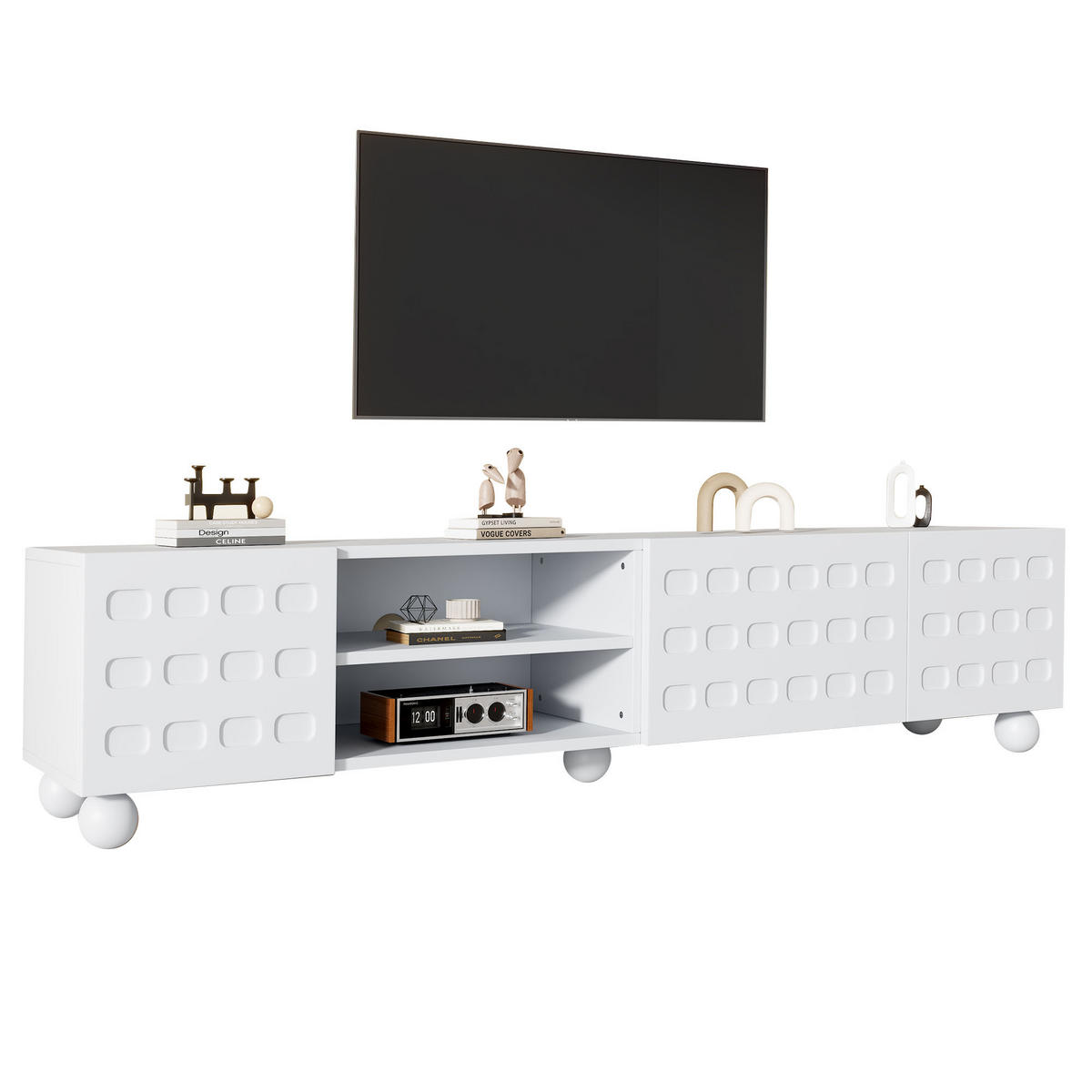 TV-LOWBOARD 200x40x44 cm Weiß 3 Türen Stauraum Schrank - Weiß, Holzwerkstoff (40/44/200cm) - FLIEKS
