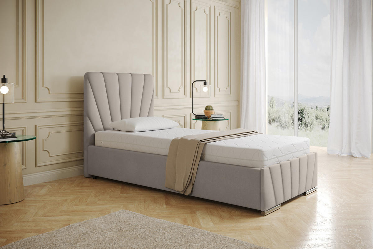 POLSTERBETT Ray 90 x 200 cm mit Bettkasten, Lattenrost und Taschenfederkernmatratze Pocket - Beige - Beige, Holz (90/206cm) - Panda Möbel