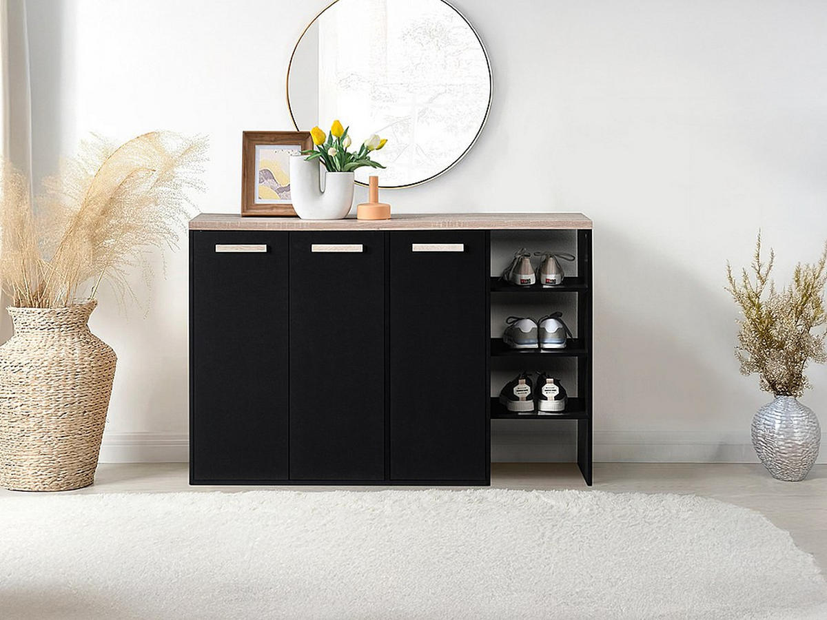 SCHUHSCHRANK - 120 cm x 30 cm - Holz, Platte - Schwarz, Naturfarben Hell - SKAIDO - Schwarz/Naturfarben, Holz (120/80/30cm) - Vente-Unique